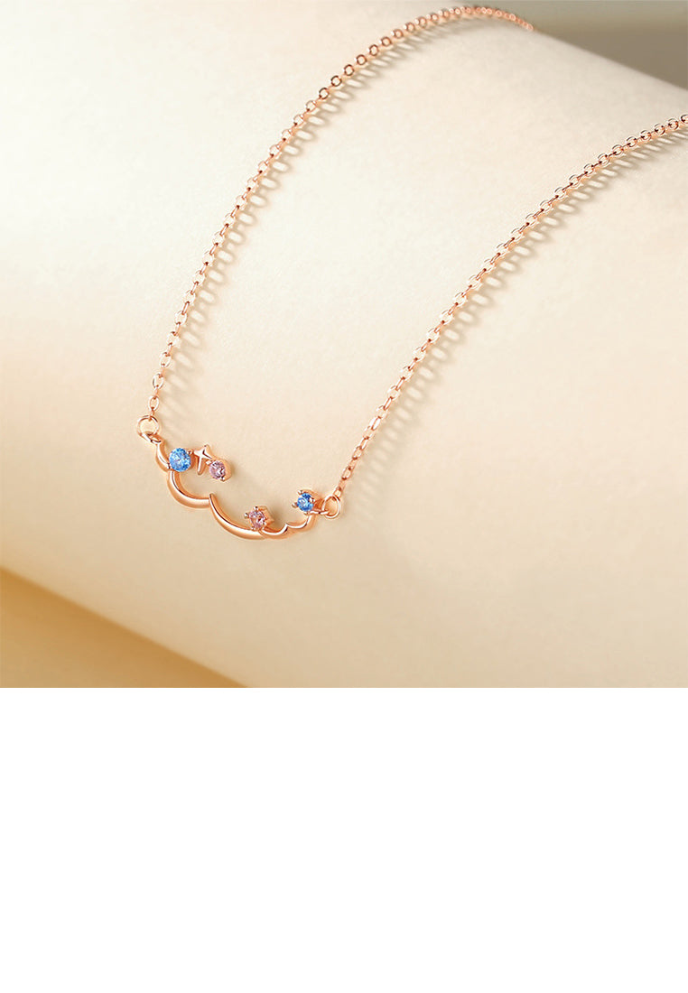 925 Sterling Silver Plated Rose Gold Simple Creative Nebula Pendant with Cubic Zirconia and Necklace - Luxurious Look