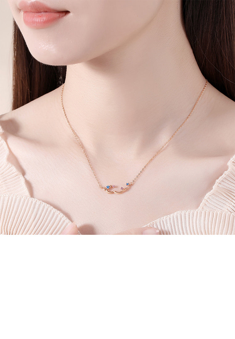 925 Sterling Silver Plated Rose Gold Simple Creative Nebula Pendant with Cubic Zirconia and Necklace - Luxurious Look