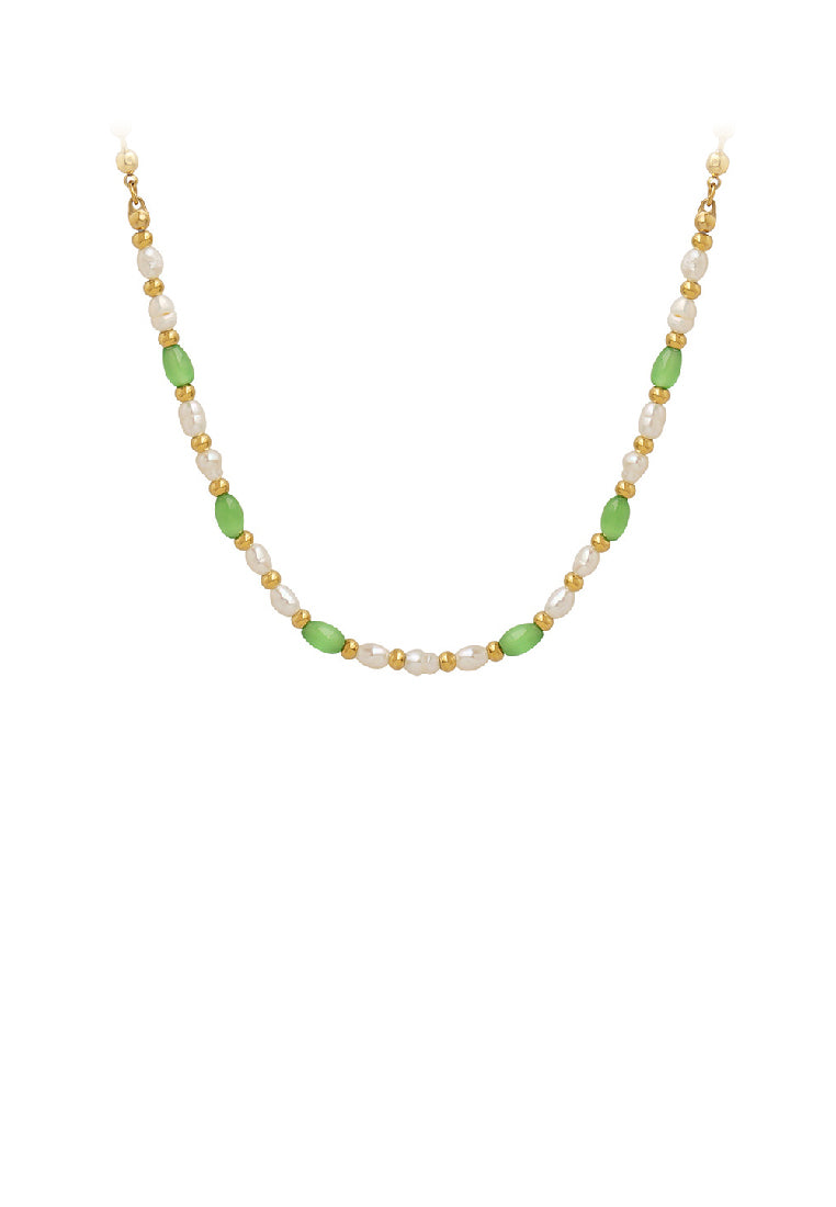 Fashion Simple Plated Gold 316L Stainless Steel Beaded Stitching Irregular Imitation Pearl Chain Necklace - Luxurious Look