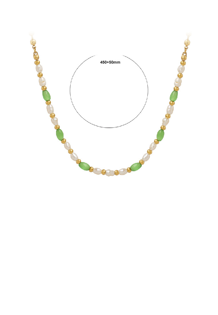 Fashion Simple Plated Gold 316L Stainless Steel Beaded Stitching Irregular Imitation Pearl Chain Necklace - Luxurious Look