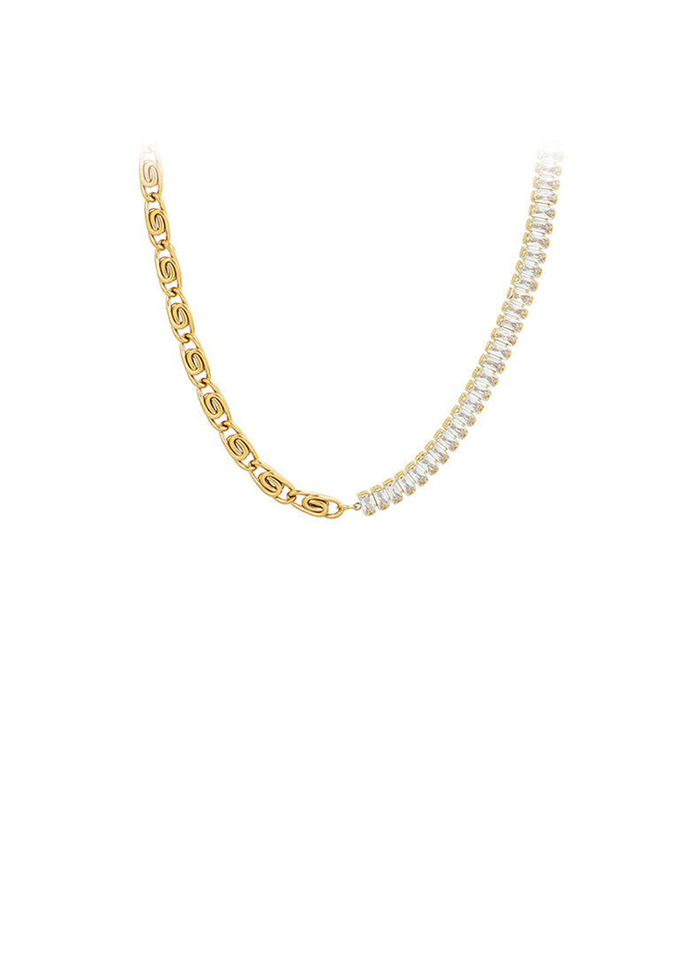 Fashion and Creative Plated Gold 316L Stainless Steel Cubic Zirconia Stitching Paper Clip Necklace - Luxurious Look