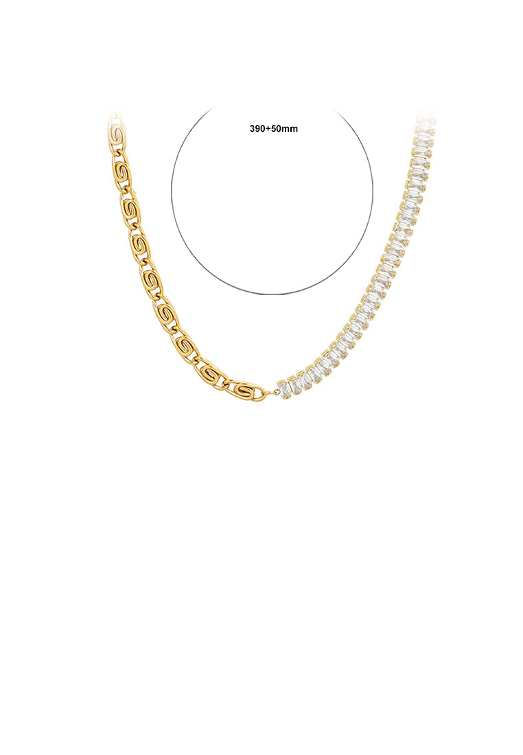 Fashion and Creative Plated Gold 316L Stainless Steel Cubic Zirconia Stitching Paper Clip Necklace - Luxurious Look