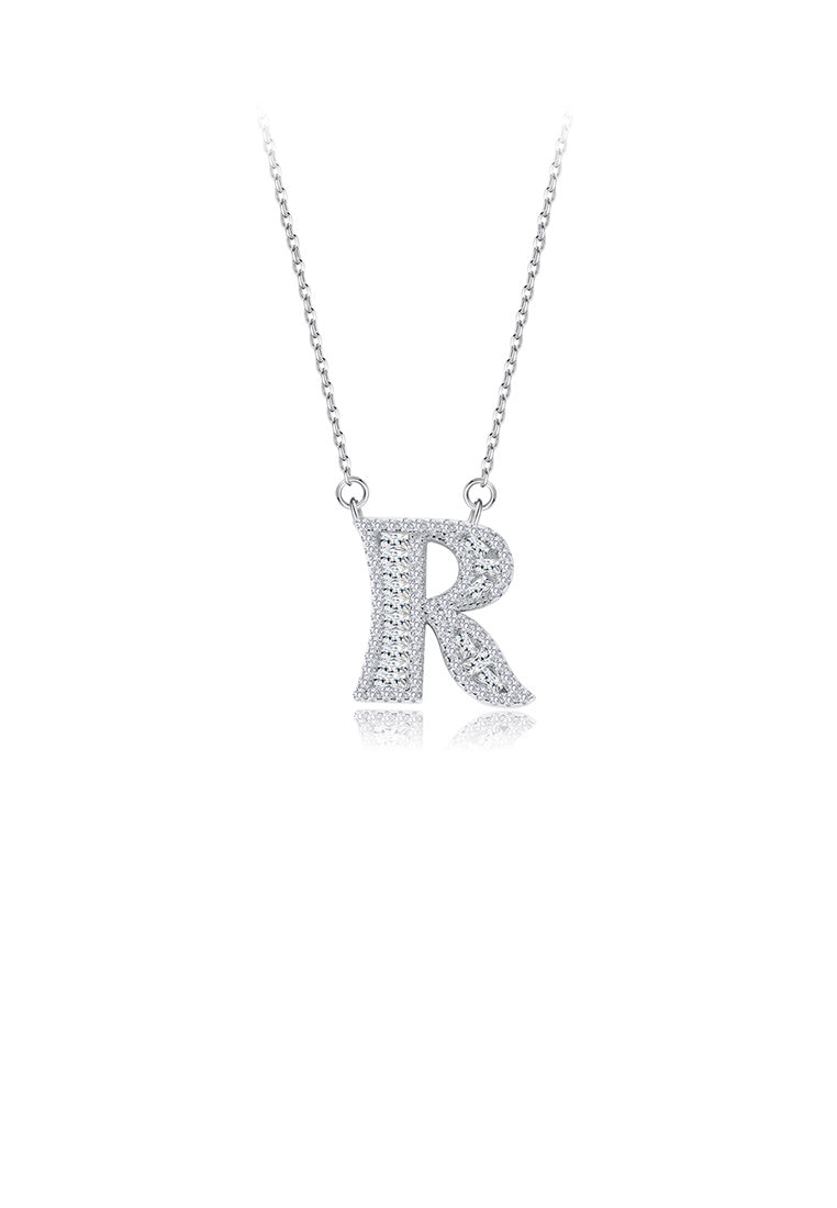 925 Sterling Silver Fashion Personality English Alphabet R Cubic Zircon Necklace