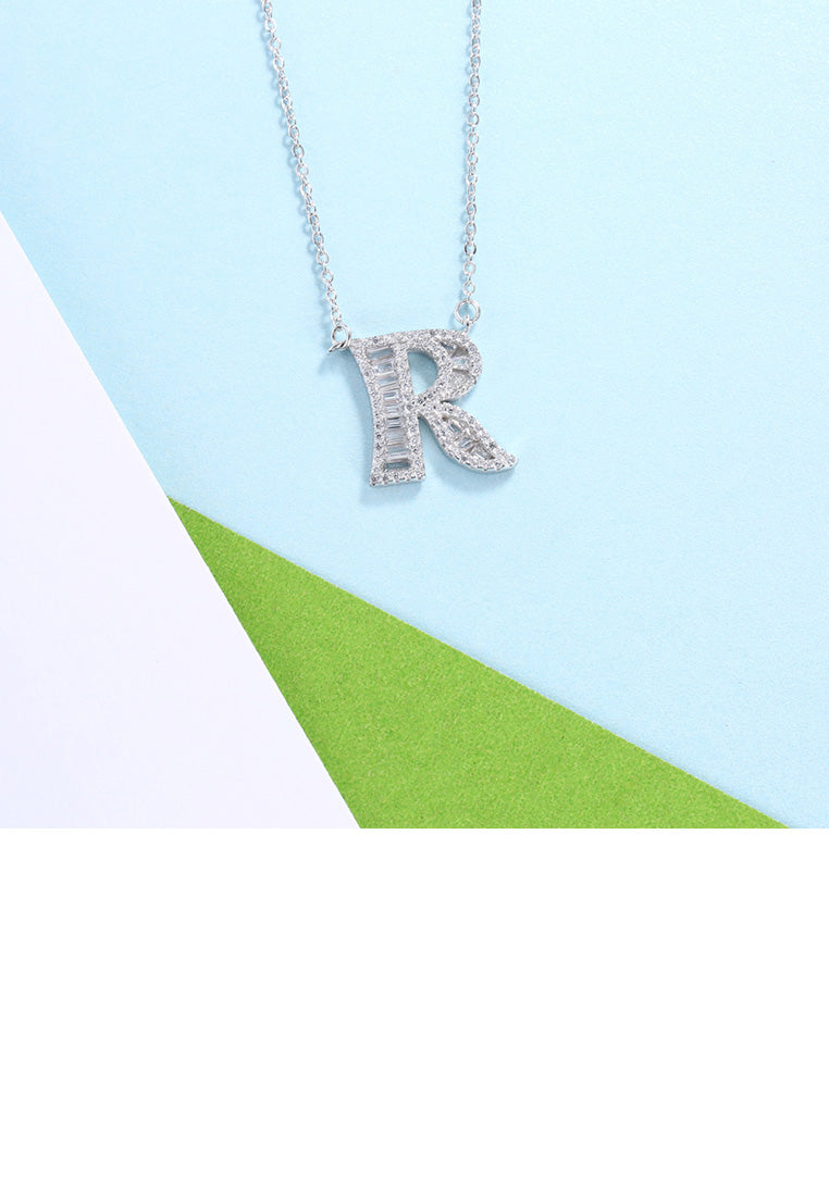925 Sterling Silver Fashion Personality English Alphabet R Cubic Zircon Necklace