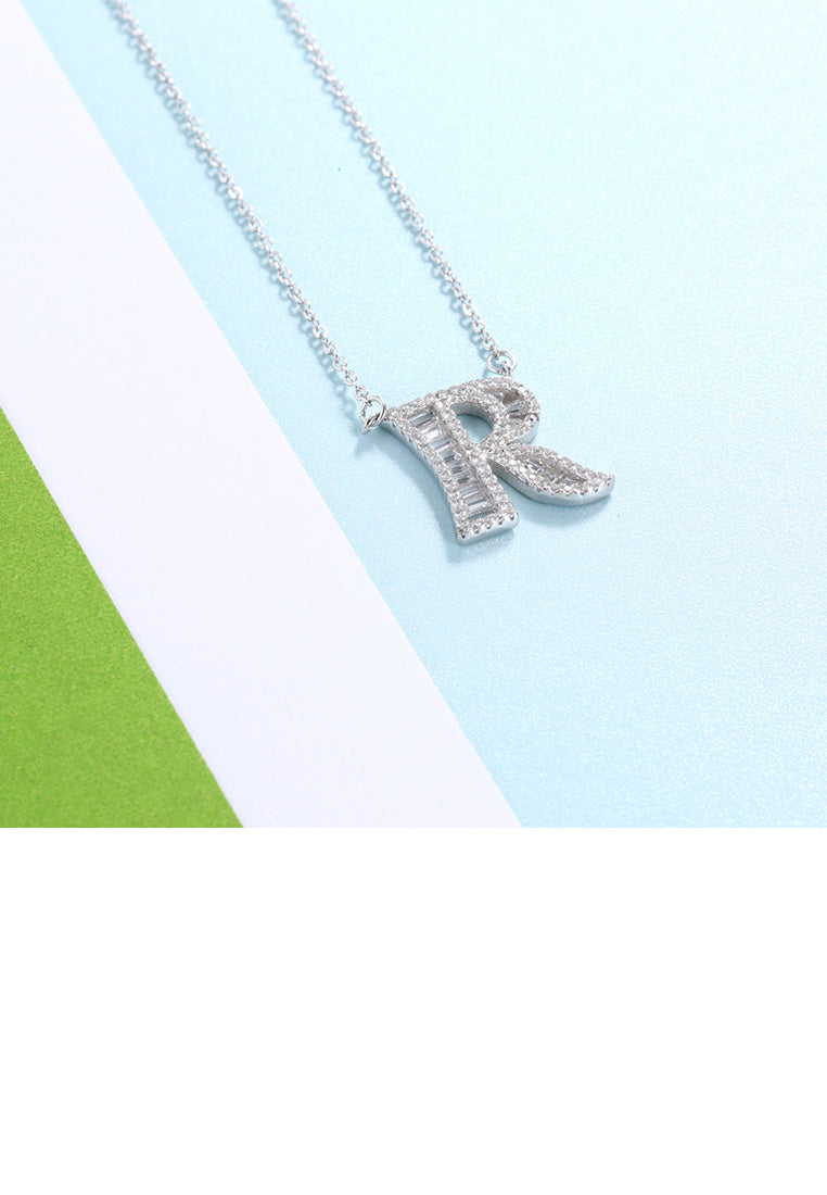 925 Sterling Silver Fashion Personality English Alphabet R Cubic Zircon Necklace
