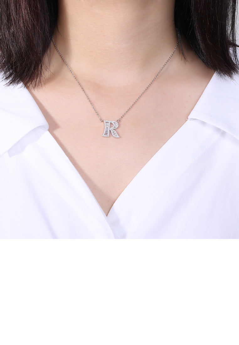 925 Sterling Silver Fashion Personality English Alphabet R Cubic Zircon Necklace