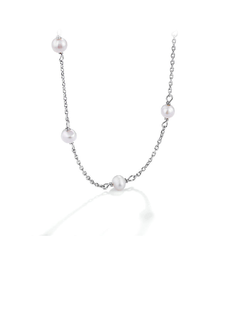 925 Sterling Silver Simple Temperament Geometric Freshwater Pearl Necklace - Luxurious Look