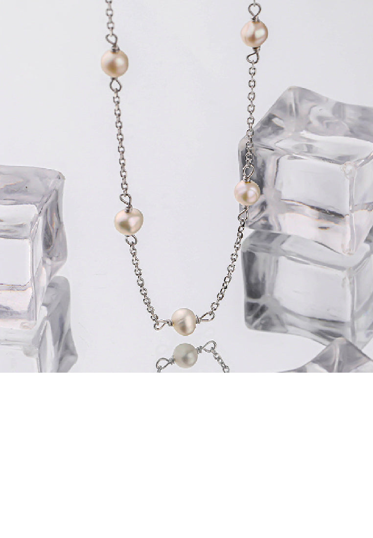 925 Sterling Silver Simple Temperament Geometric Freshwater Pearl Necklace - Luxurious Look