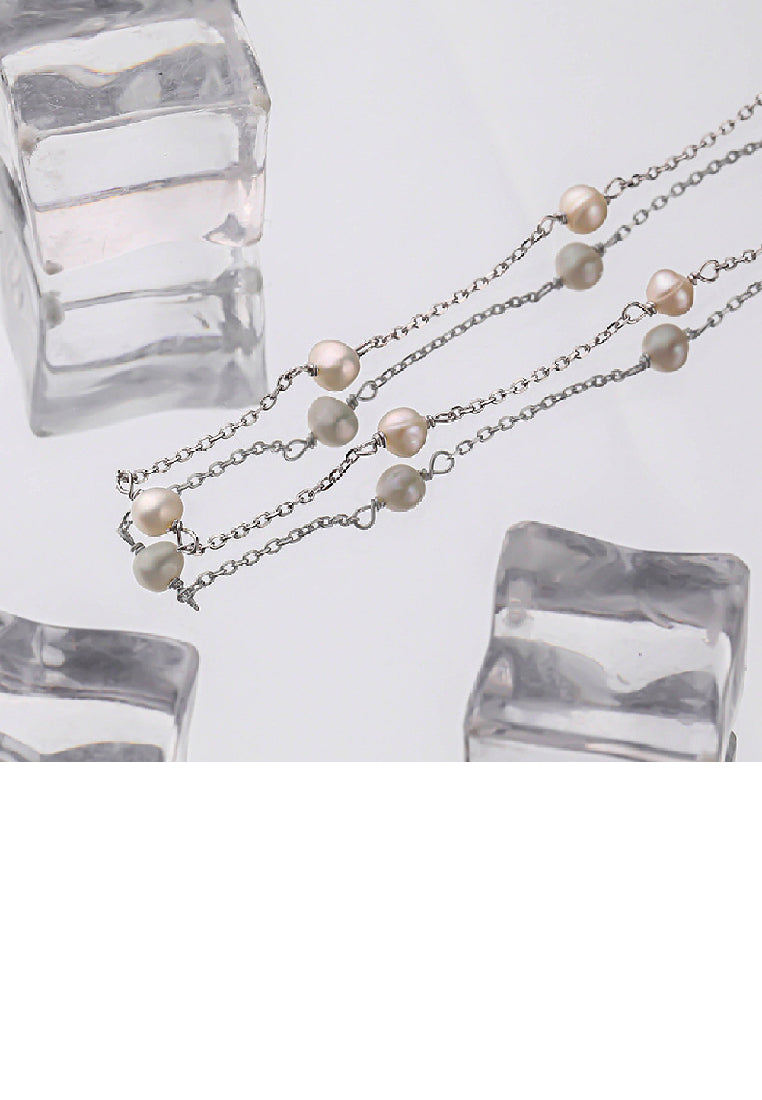 925 Sterling Silver Simple Temperament Geometric Freshwater Pearl Necklace - Luxurious Look