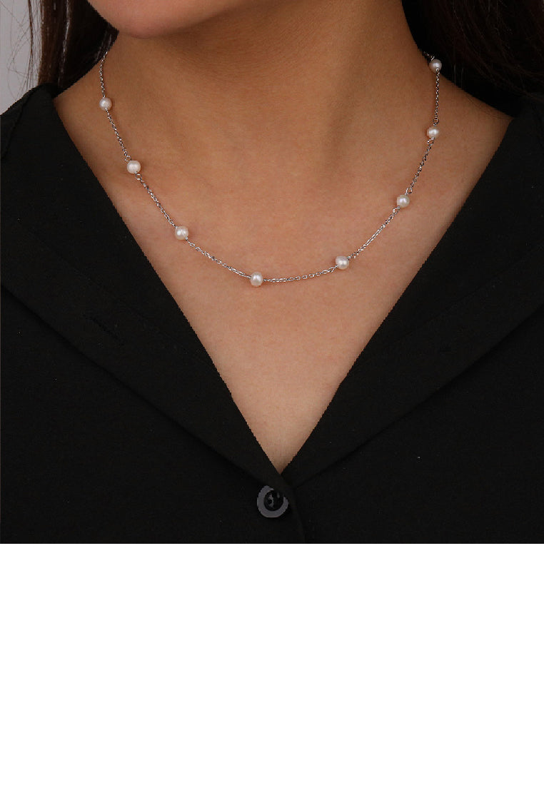 925 Sterling Silver Simple Temperament Geometric Freshwater Pearl Necklace - Luxurious Look