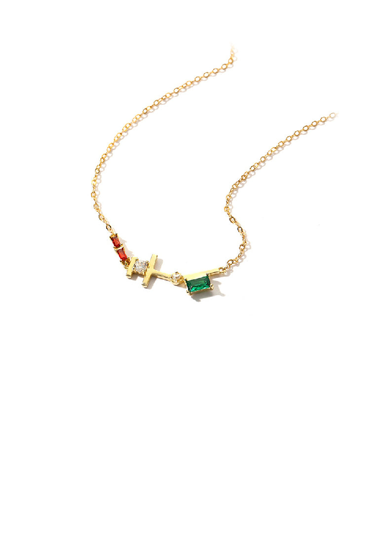 925 Sterling Silver Plated Gold Simple Personality Geometric Necklace with Colored Cubic Zirconia - Luxurious Look