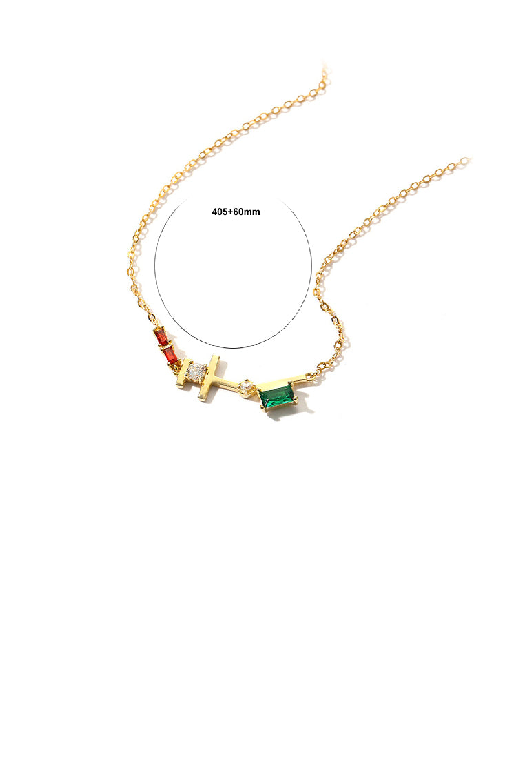 925 Sterling Silver Plated Gold Simple Personality Geometric Necklace with Colored Cubic Zirconia - Luxurious Look
