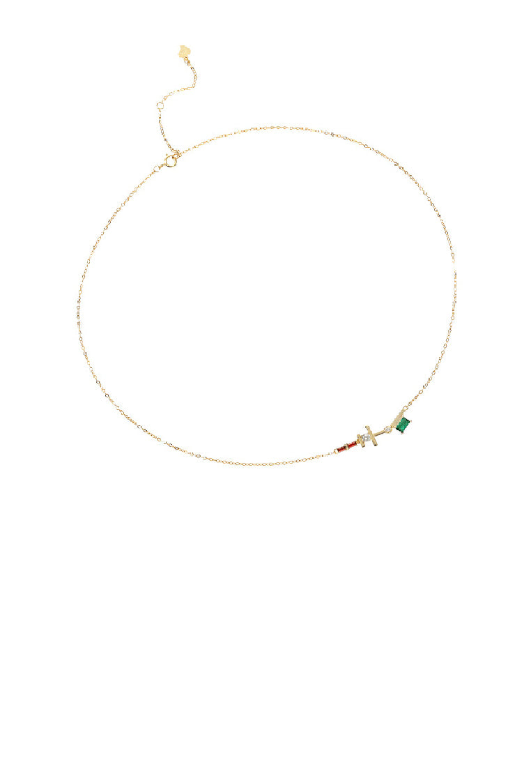 925 Sterling Silver Plated Gold Simple Personality Geometric Necklace with Colored Cubic Zirconia - Luxurious Look