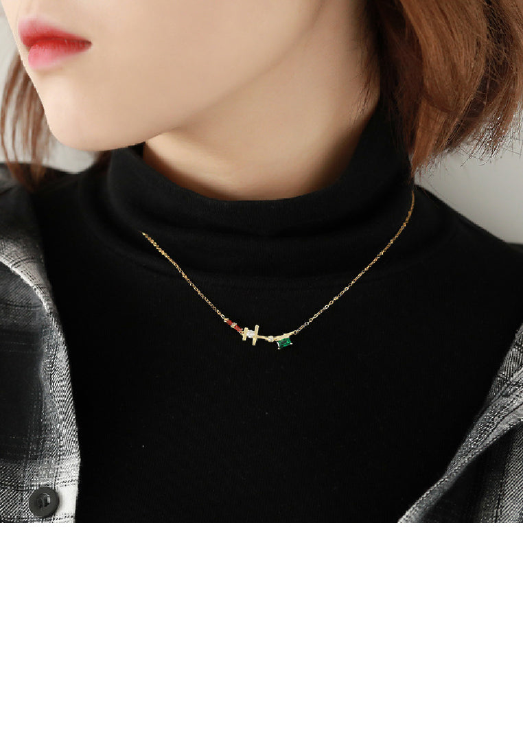 925 Sterling Silver Plated Gold Simple Personality Geometric Necklace with Colored Cubic Zirconia - Luxurious Look