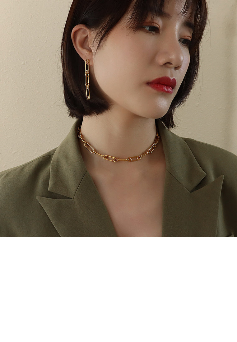 Simple Personality Plated Gold 316L Stainless Steel Paper Clip Shape Necklace