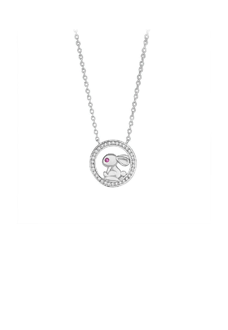 925 Sterling Silver Fashion Cute Rabbit Geometric Circle Pendant with Cubic Zirconia and Necklace - Luxurious Look