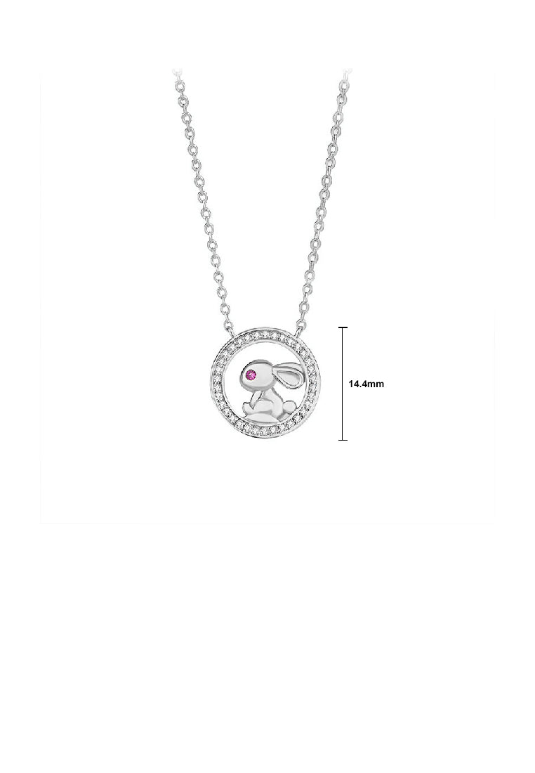 925 Sterling Silver Fashion Cute Rabbit Geometric Circle Pendant with Cubic Zirconia and Necklace - Luxurious Look