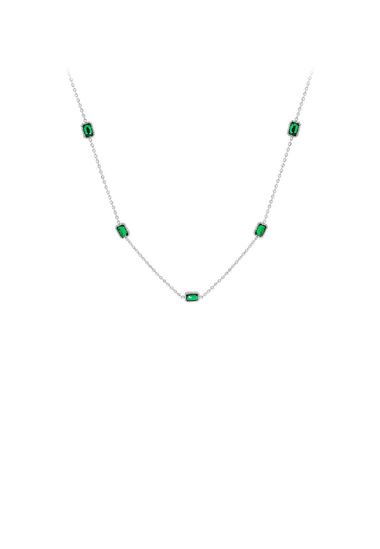 Fashion Simple 316L Stainless Steel Geometric Square Necklace with Green Cubic Zirconia - Luxurious Look