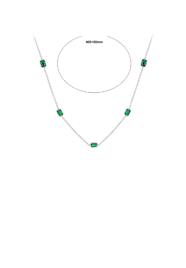 Fashion Simple 316L Stainless Steel Geometric Square Necklace with Green Cubic Zirconia - Luxurious Look