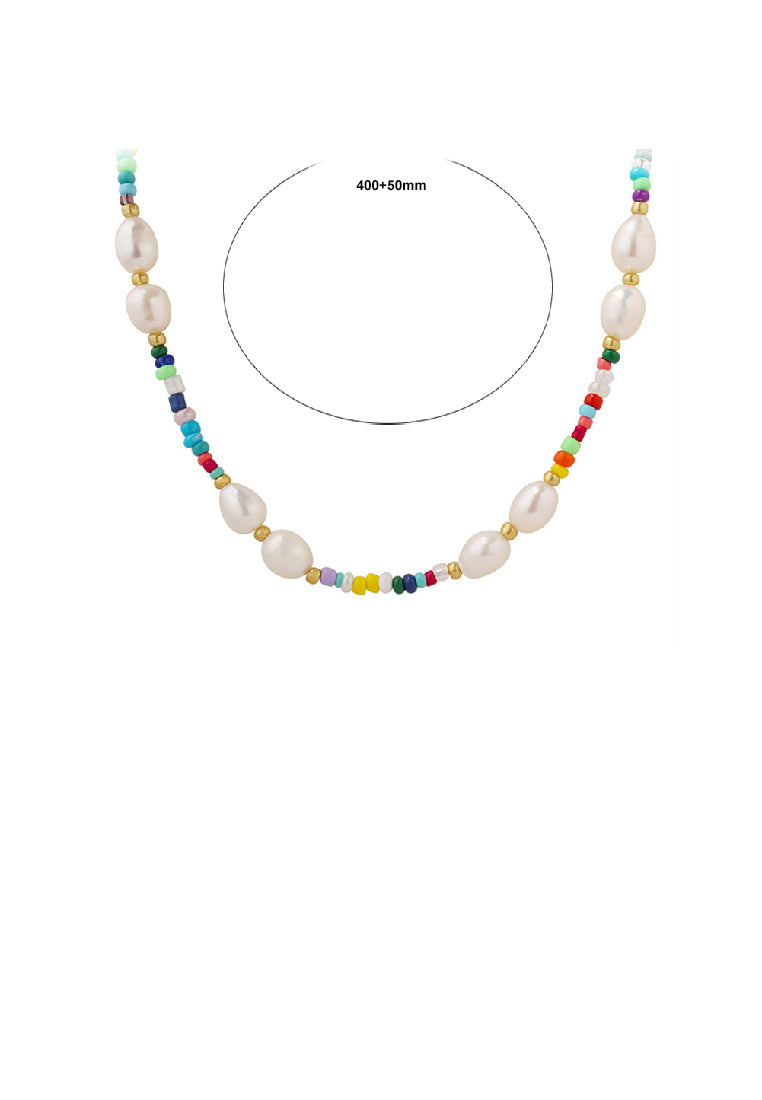 Simple Fashion Plated Gold Colorful Beaded Necklace with Freshwater Pearls