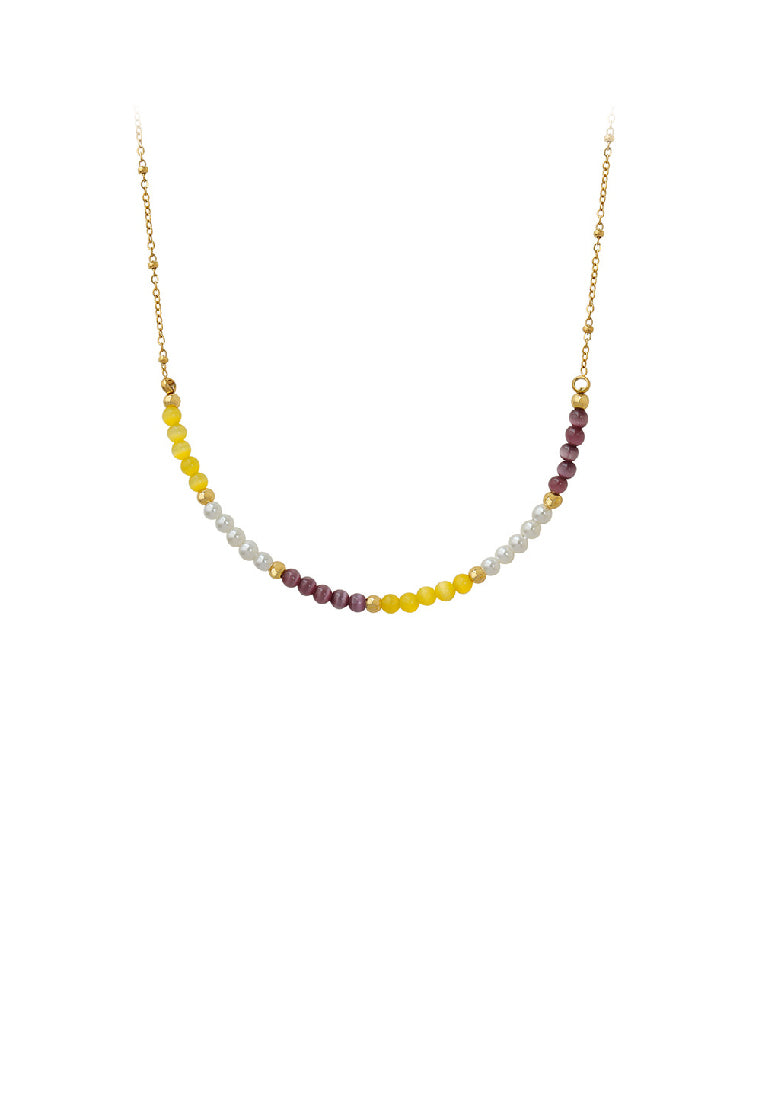 Simple Temperament Plated Gold Beaded Opal Stitching Imitation Pearl 316L Stainless Steel Necklace - Luxurious Look