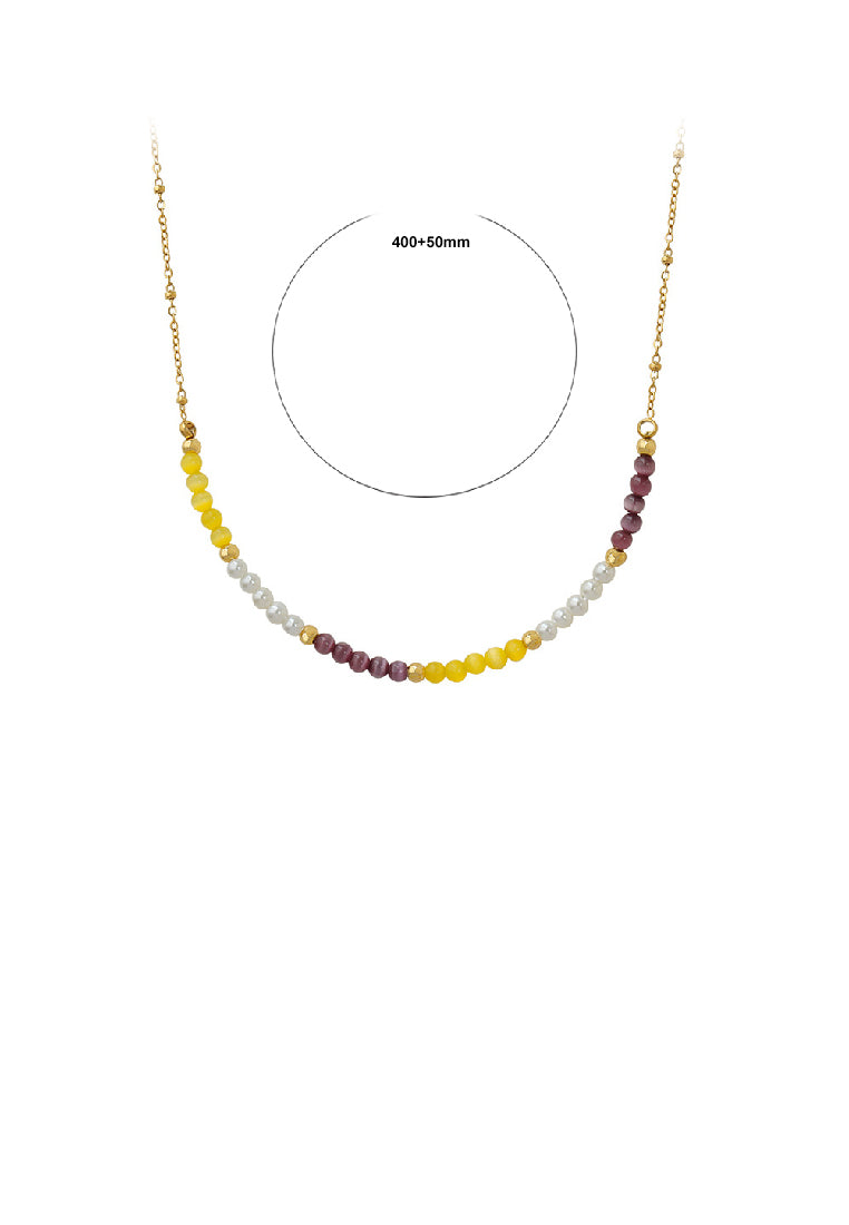 Simple Temperament Plated Gold Beaded Opal Stitching Imitation Pearl 316L Stainless Steel Necklace - Luxurious Look