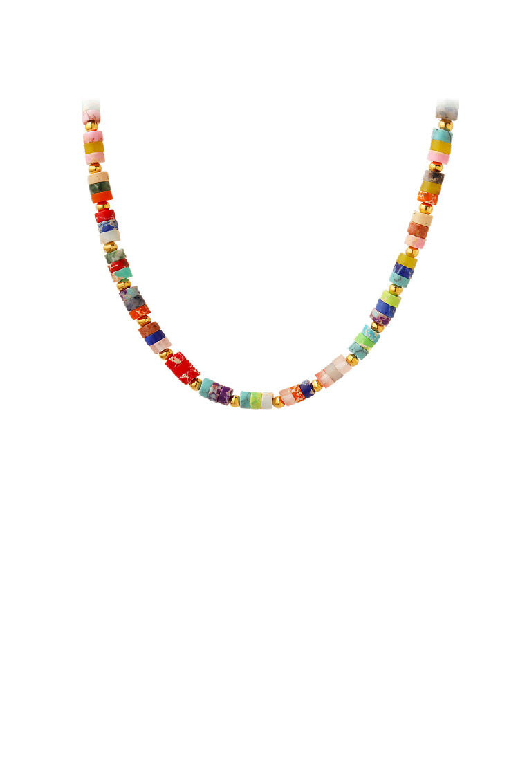 Fashion Simple Plated Gold 316L Stainless Steel Colorful Beaded Necklace