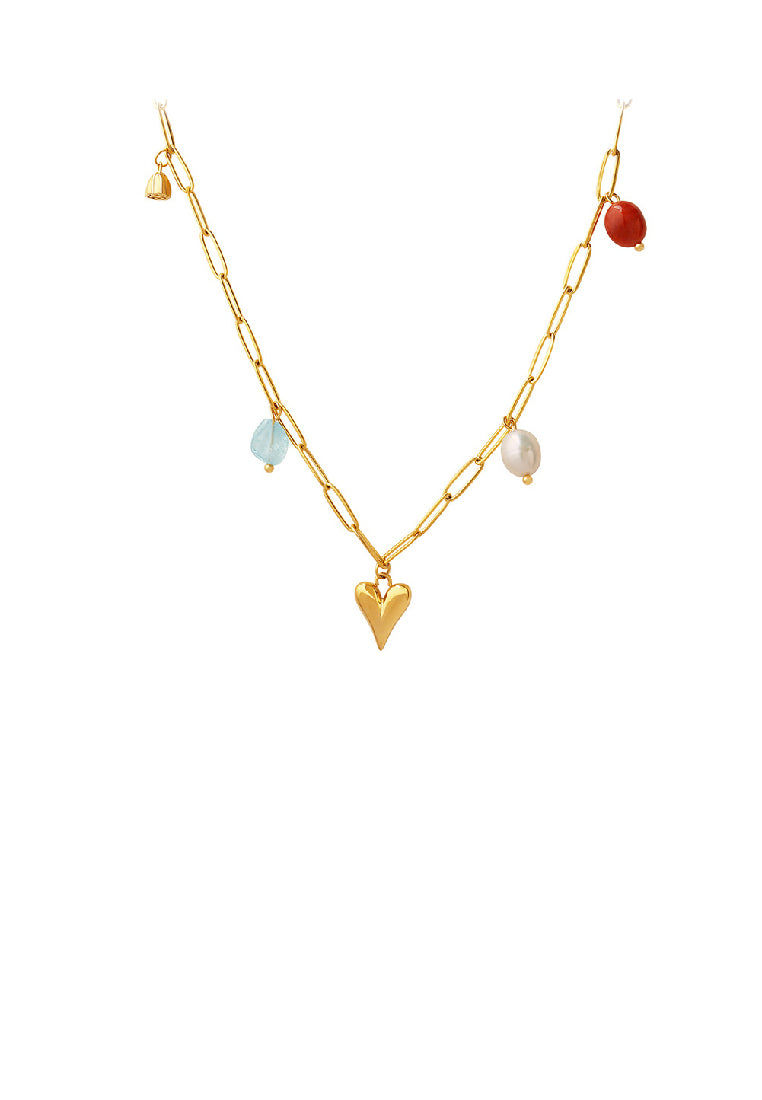 Fashion Simple Plated Gold 316L Stainless Steel Heart Imitation Pearl Necklace - Luxurious Look