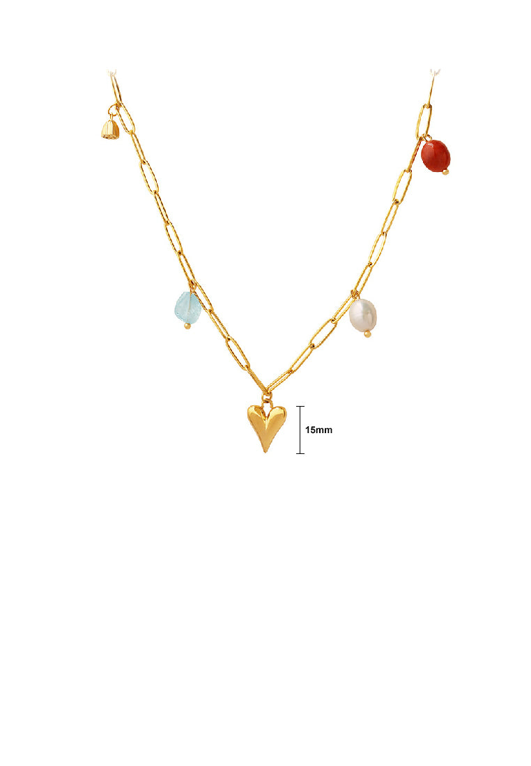 Fashion Simple Plated Gold 316L Stainless Steel Heart Imitation Pearl Necklace - Luxurious Look
