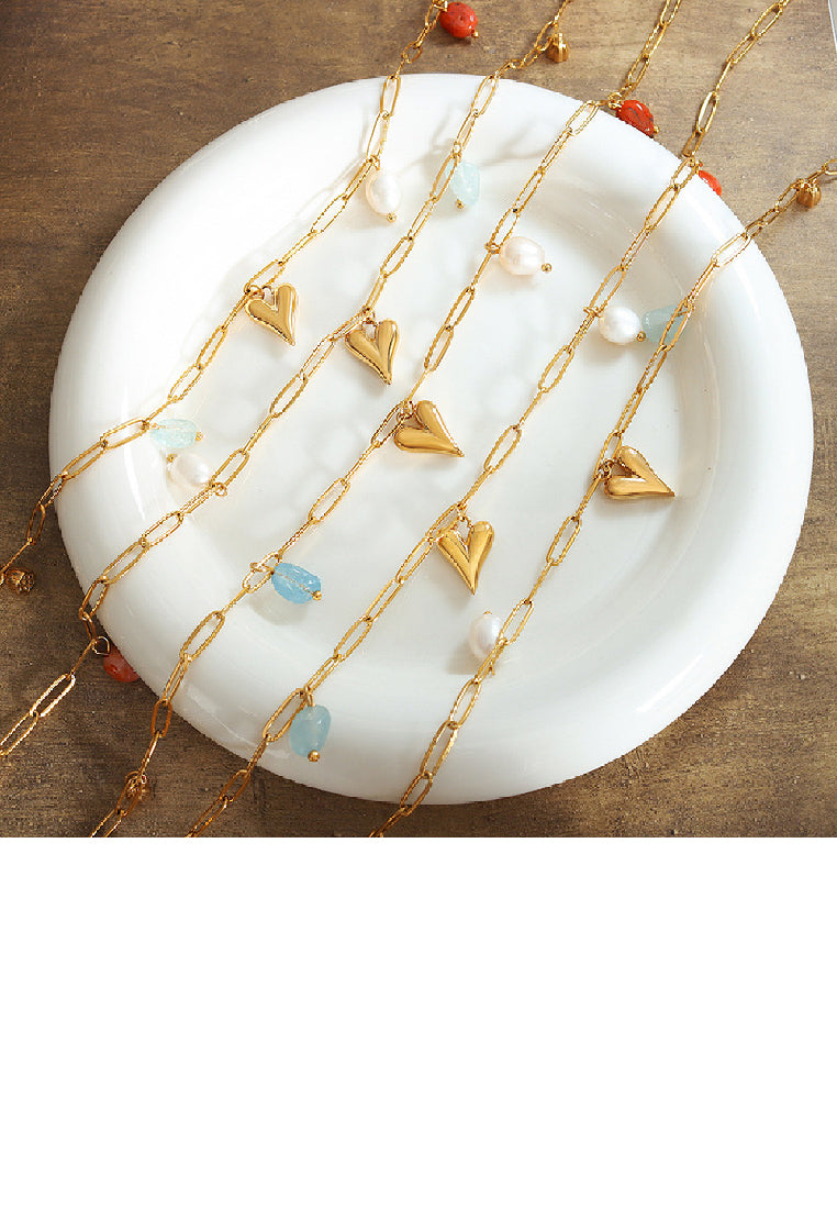 Fashion Simple Plated Gold 316L Stainless Steel Heart Imitation Pearl Necklace - Luxurious Look