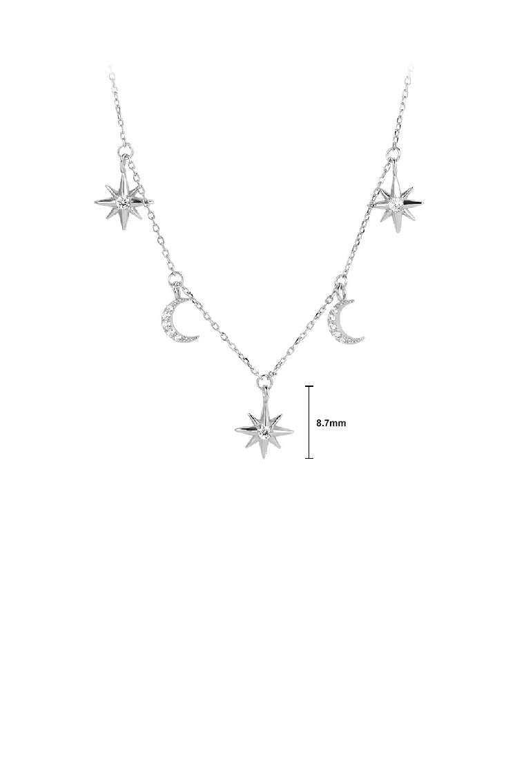 925 Sterling Silver Fashion Simple Star Moon Necklace with Cubic Zirconia - Luxurious Look