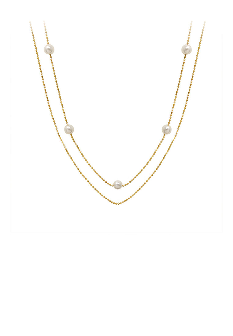 Simple Temperament Plated Gold 316L Stainless Steel Imitation Pearl Geometric Double Layer Necklace - Luxurious Look