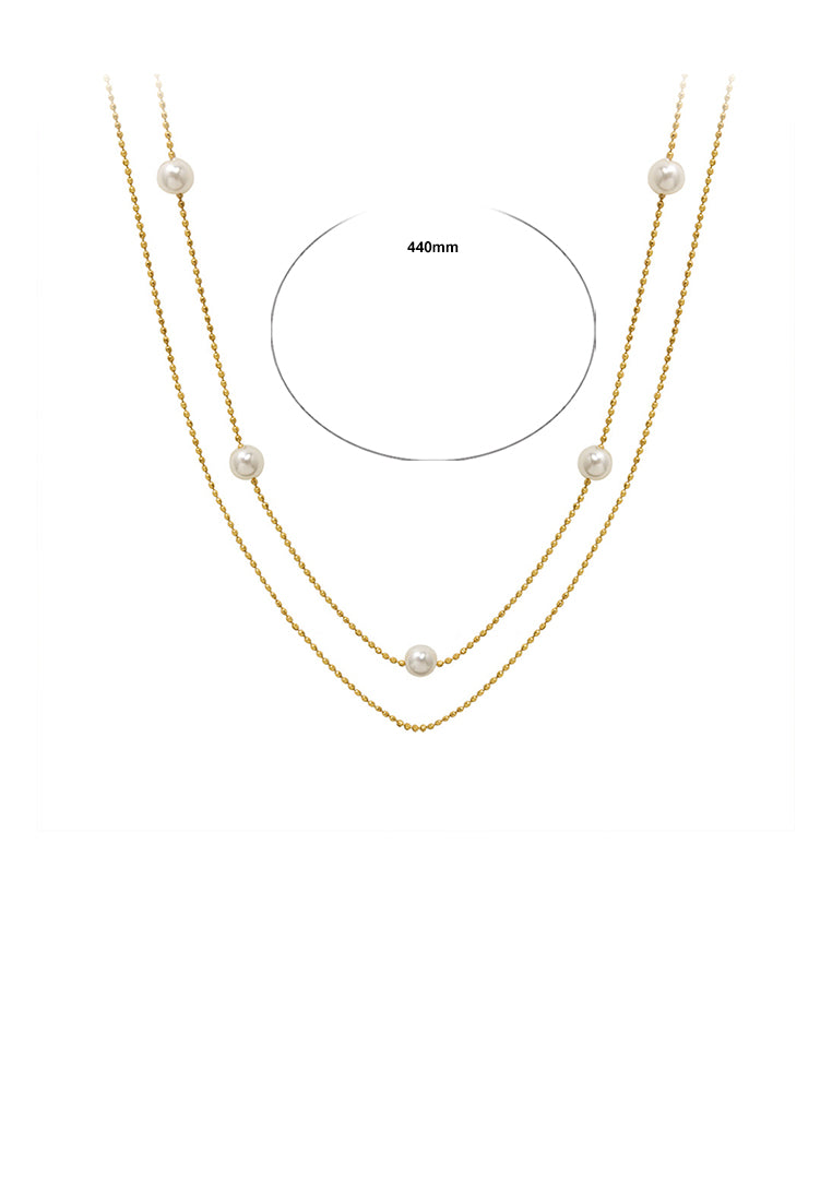 Simple Temperament Plated Gold 316L Stainless Steel Imitation Pearl Geometric Double Layer Necklace - Luxurious Look