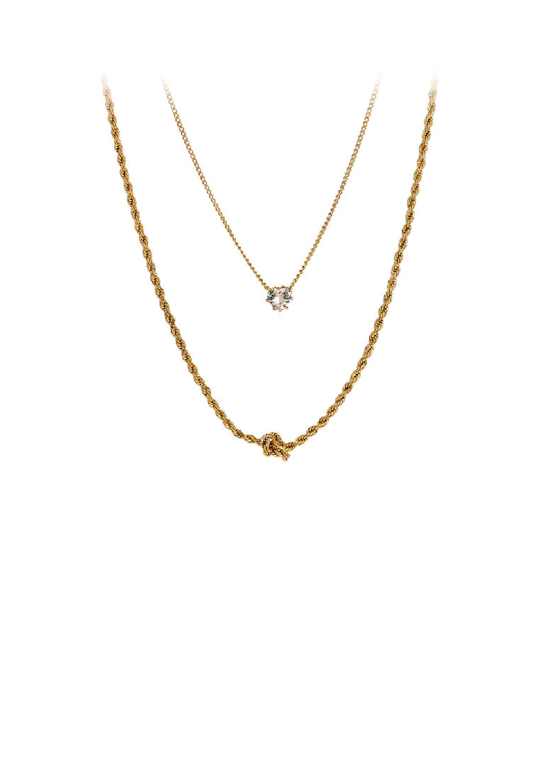Simple Fashion Plated Gold Knot Heart Double Layer Necklace with Cubic Zirconia - Luxurious Look