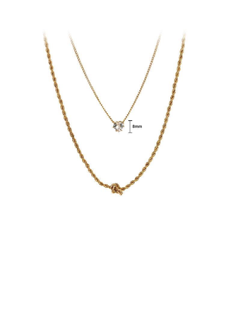 Simple Fashion Plated Gold Knot Heart Double Layer Necklace with Cubic Zirconia - Luxurious Look