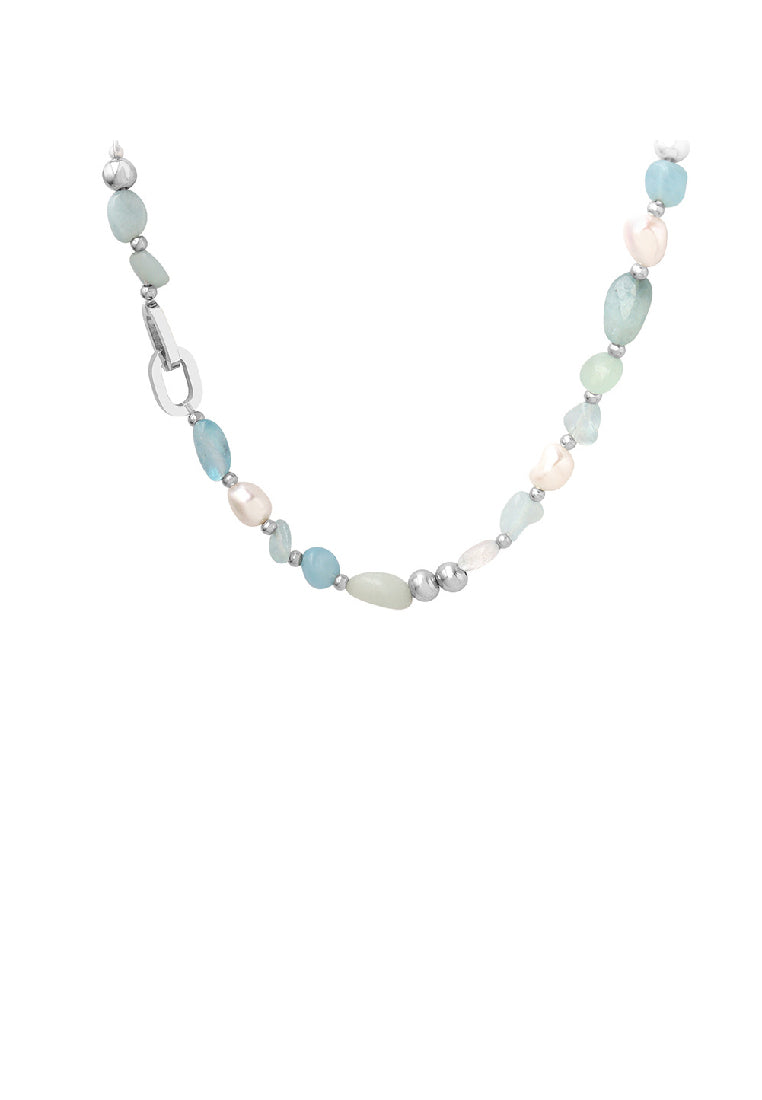 Simple Fashion 316L Stainless Steel Geometric Stitching Irregular Blue Imitation Natural Stone Necklace