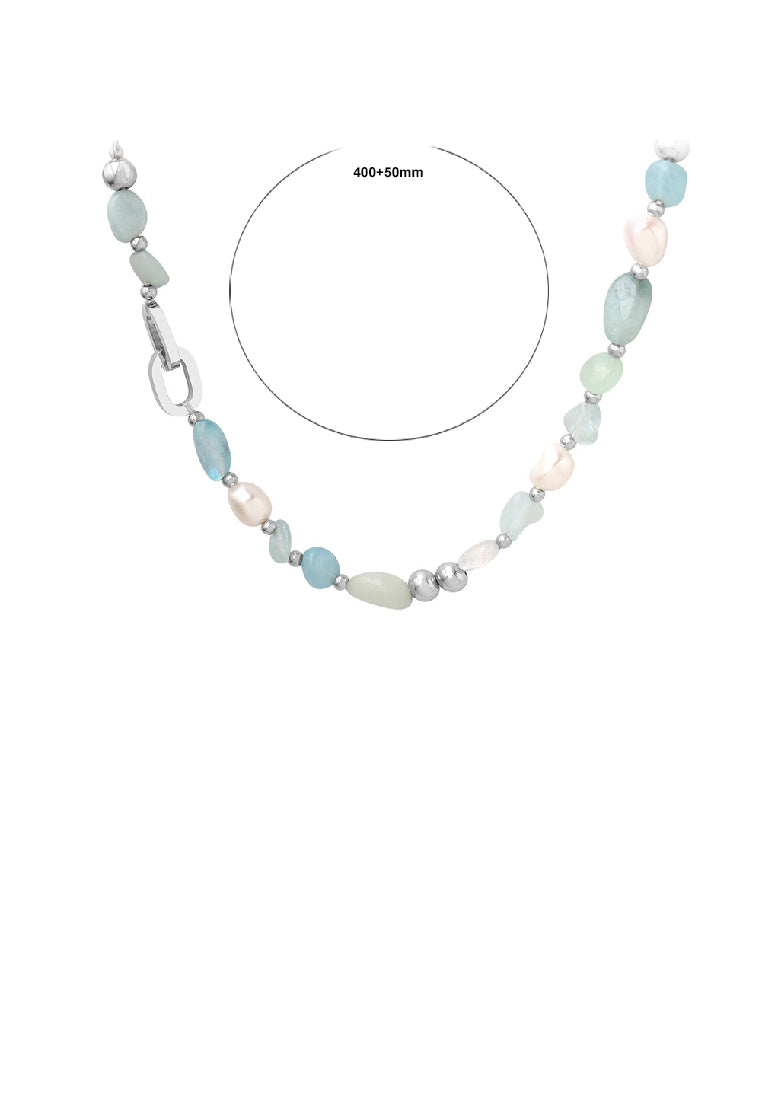 Simple Fashion 316L Stainless Steel Geometric Stitching Irregular Blue Imitation Natural Stone Necklace