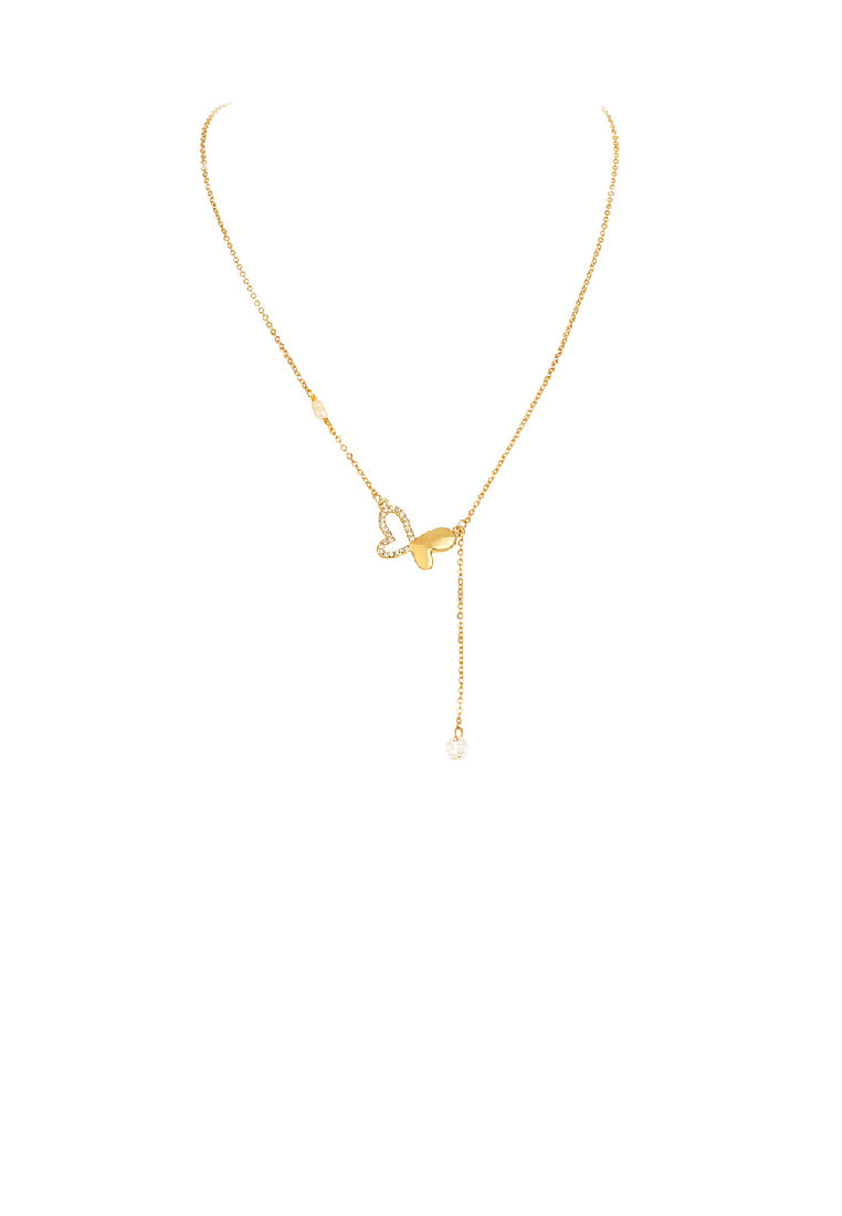 Fashion Simple Plated Gold Hollow Butterfly Tassel Necklace with Cubic Zirconia - Luxurious Look