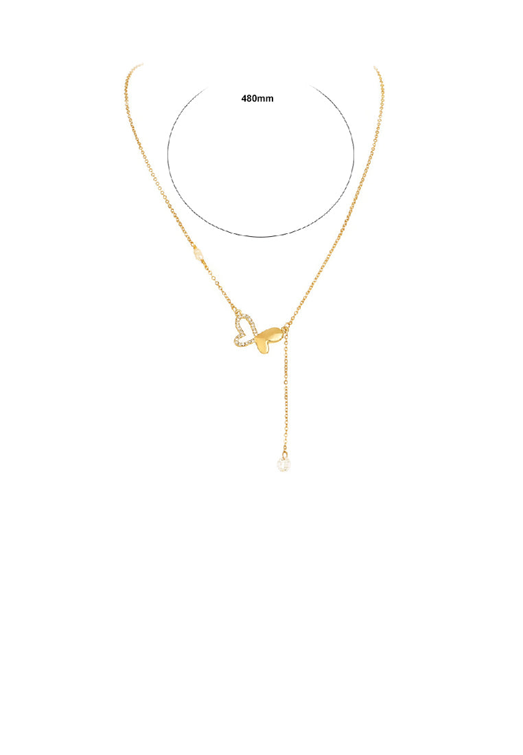 Fashion Simple Plated Gold Hollow Butterfly Tassel Necklace with Cubic Zirconia - Luxurious Look