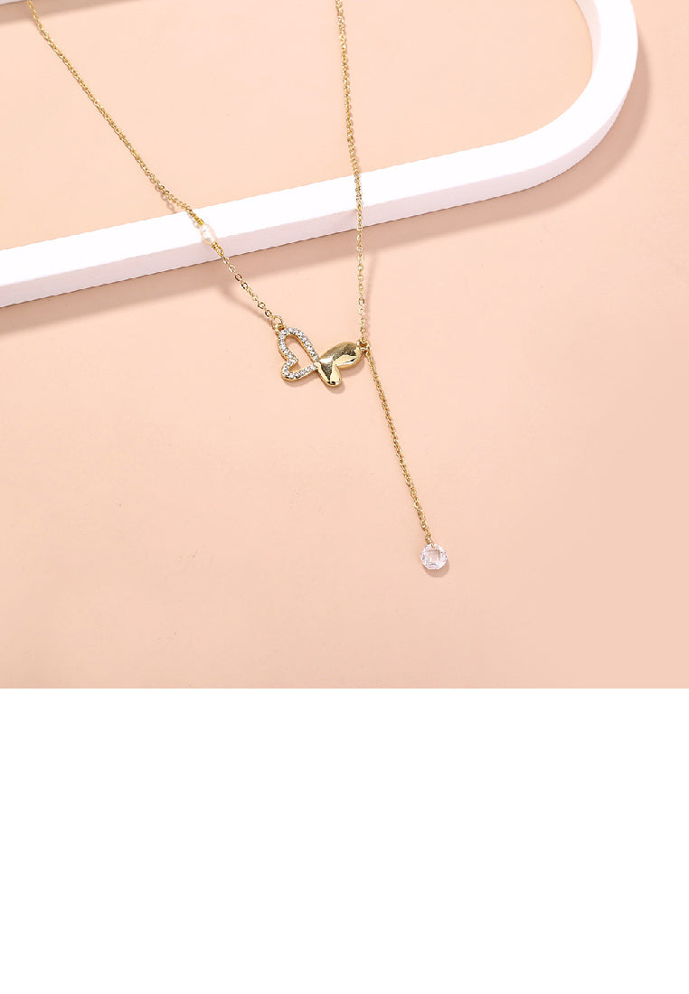 Fashion Simple Plated Gold Hollow Butterfly Tassel Necklace with Cubic Zirconia - Luxurious Look
