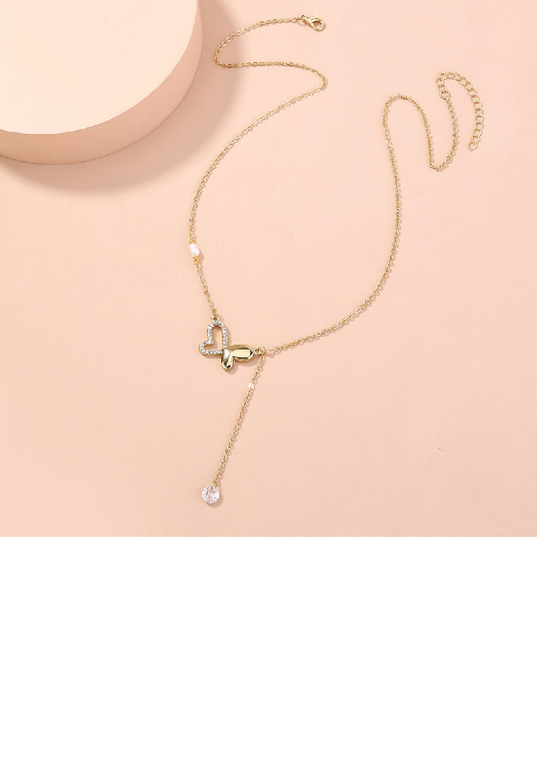 Fashion Simple Plated Gold Hollow Butterfly Tassel Necklace with Cubic Zirconia - Luxurious Look