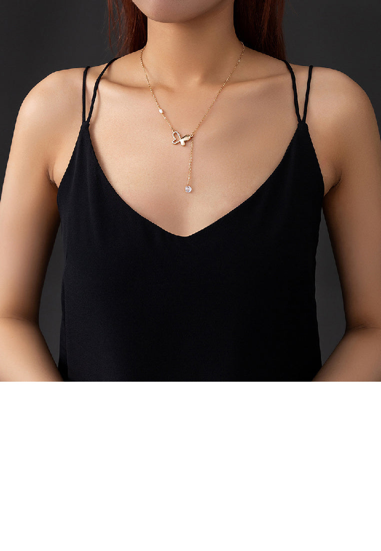 Fashion Simple Plated Gold Hollow Butterfly Tassel Necklace with Cubic Zirconia - Luxurious Look