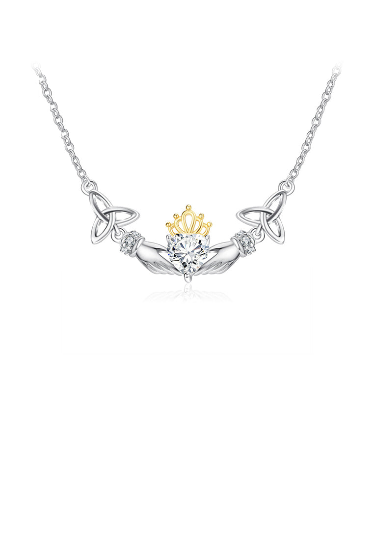 925 Sterling Silver Fashion Creative Two-handed Heart Necklace with Cubic Zirconia - Luxurious Look