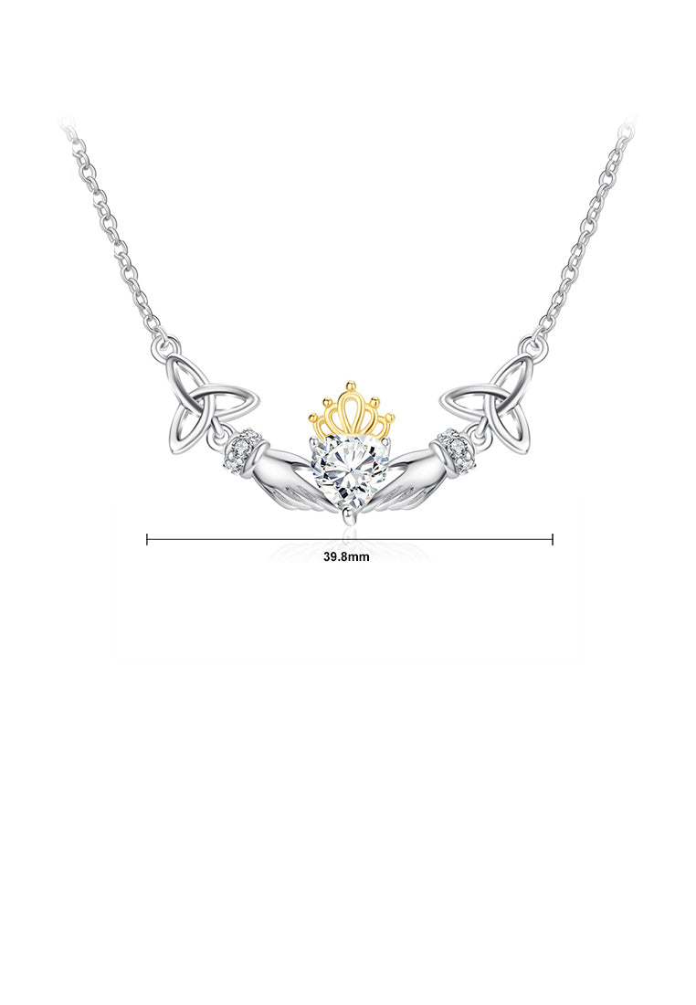 925 Sterling Silver Fashion Creative Two-handed Heart Necklace with Cubic Zirconia - Luxurious Look