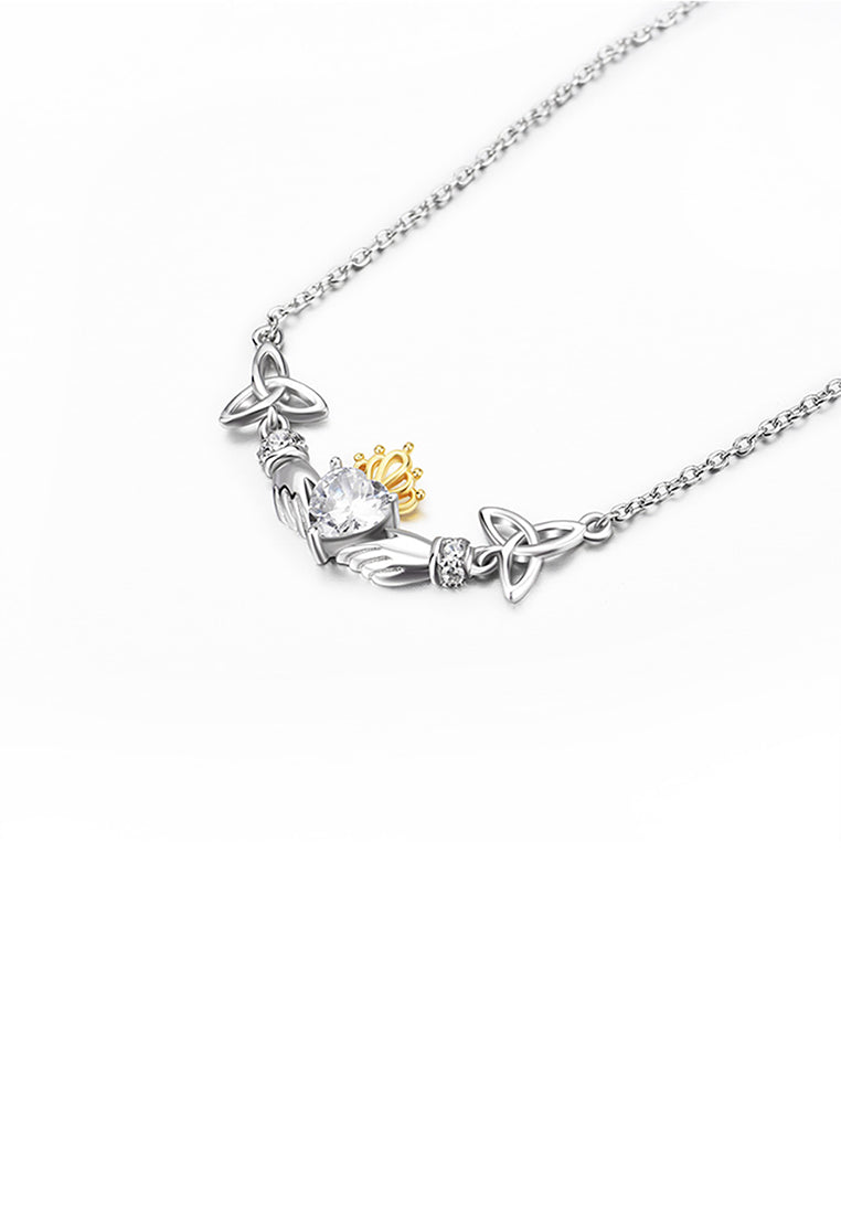 925 Sterling Silver Fashion Creative Two-handed Heart Necklace with Cubic Zirconia - Luxurious Look