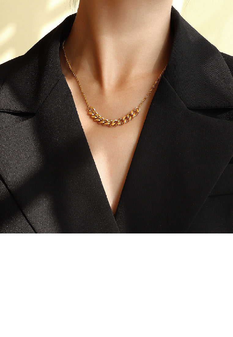 Simple Personality Plated Gold 316L Stainless Steel Geometric Chain Stitching Necklace