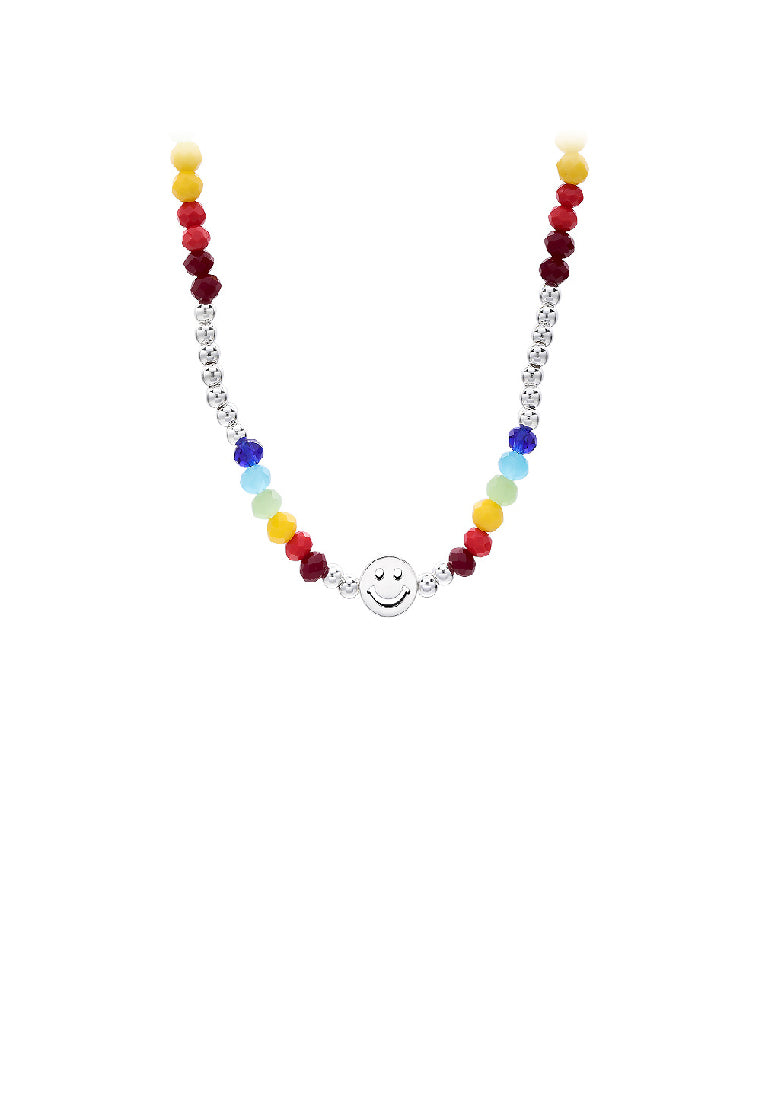 925 Sterling Silver Fashion Temperament Smiley Round Colorful Beaded Necklace