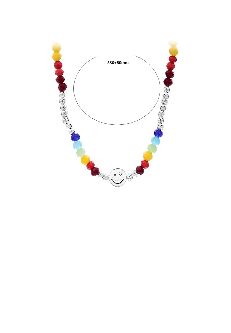 925 Sterling Silver Fashion Temperament Smiley Round Colorful Beaded Necklace