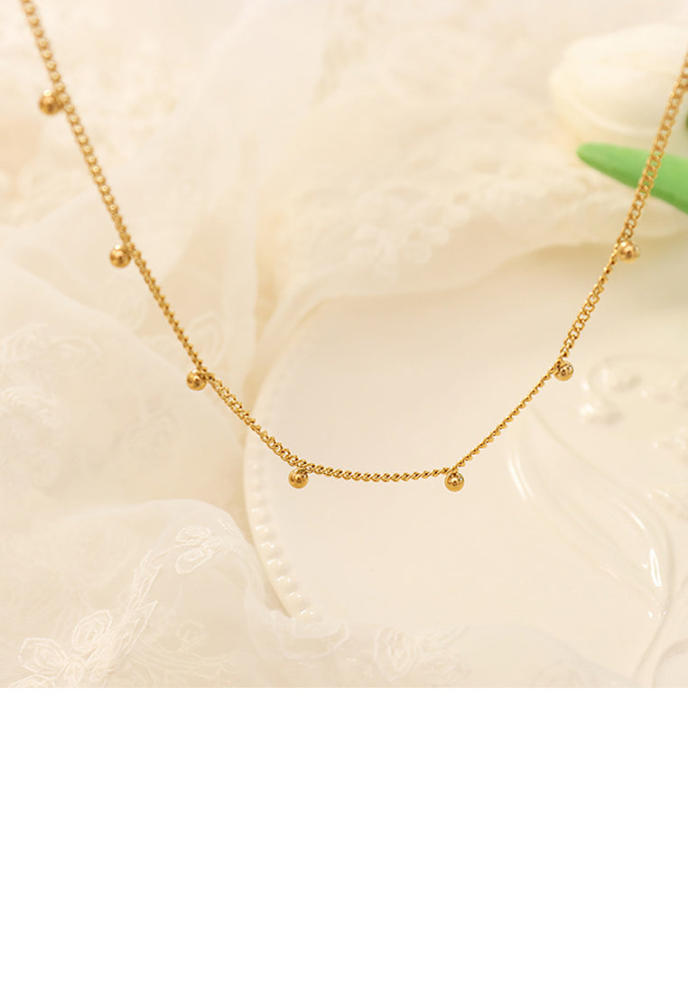 Fashion Simple Plated Gold 316L Stainless Steel Geometric Ball Necklace