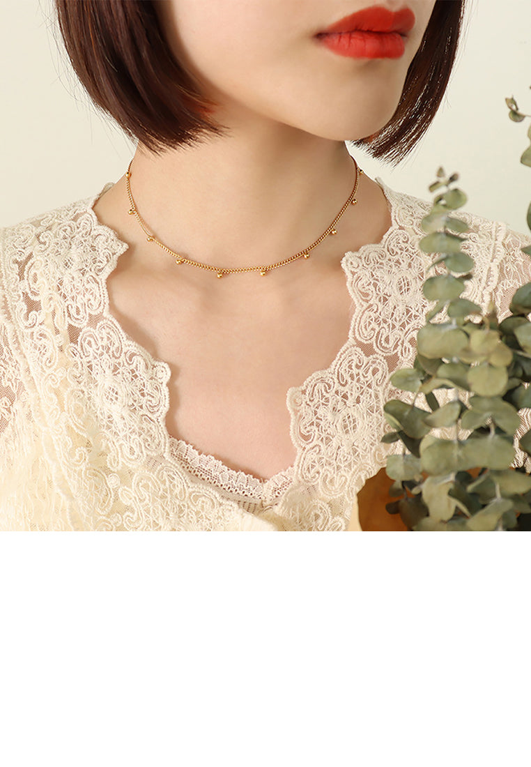 Fashion Simple Plated Gold 316L Stainless Steel Geometric Ball Necklace